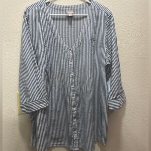 J Jill Blue & White Cotton Top